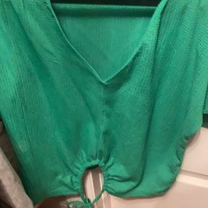 Women’s Short Sleeve Shirt with Tie at Bottom